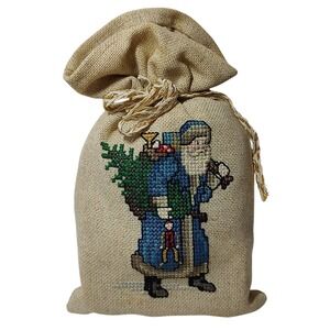 Finished Counted Cross Stitch Christmas Gift Bag Decorative Santa Claus Ten Inch